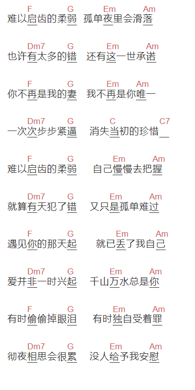 名决《时间的过客》吉他谱C调和弦谱(txt)1