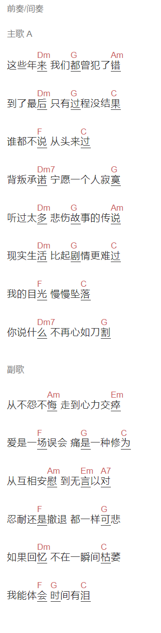 张学友《时间有泪》吉他谱C调和弦谱(txt)1