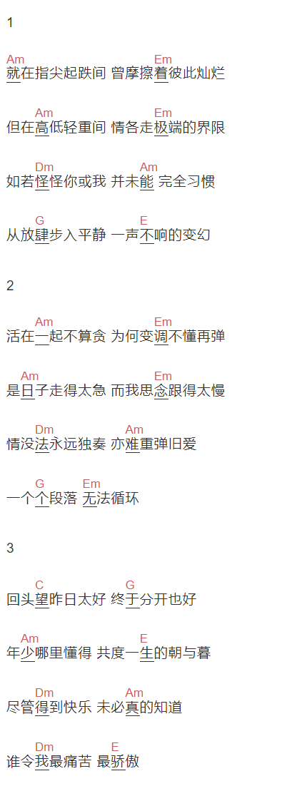 林子祥《旧居中的钢琴》吉他谱C调和弦谱(txt)1