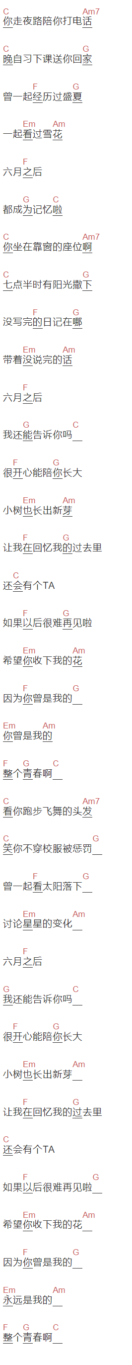梅新杨《日记》吉他谱C调和弦谱(txt)1