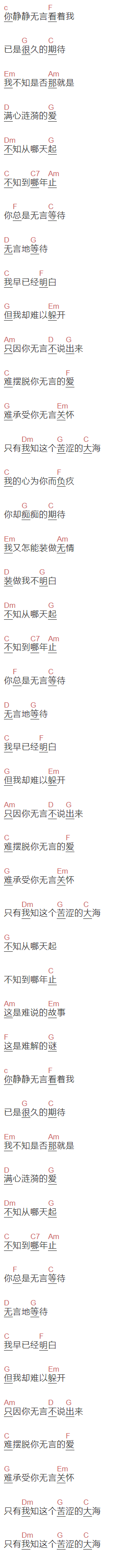 孙国庆《无言》吉他谱C调和弦谱(txt)1