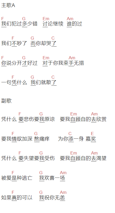 虎二《无恙》吉他谱C调和弦谱(txt)1