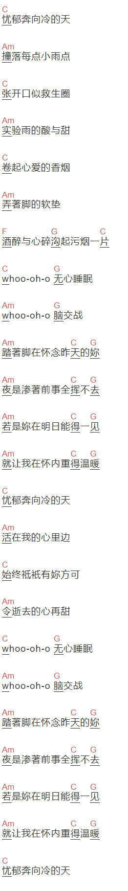 张国荣《无心睡眠》吉他谱C调和弦谱(txt)1