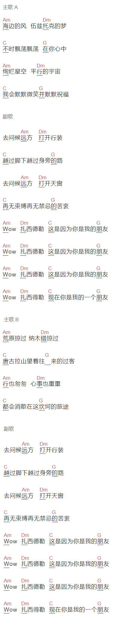痛苦的信仰《扎西德勒》吉他谱C调和弦谱(txt)1