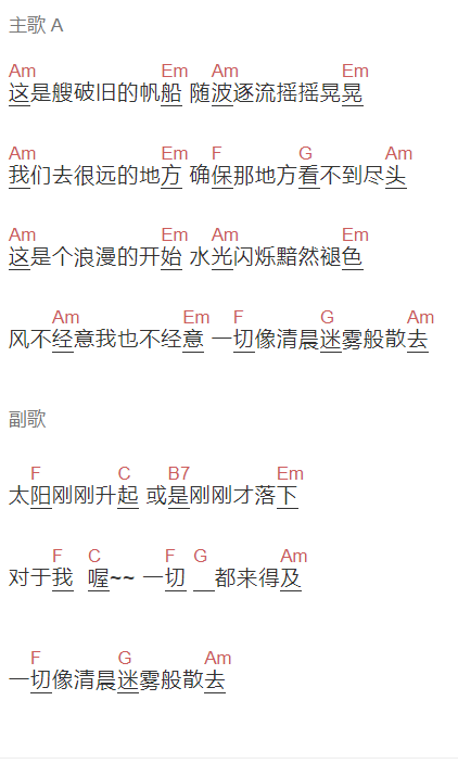 房东的猫《帆船》吉他谱C调和弦谱(txt)1