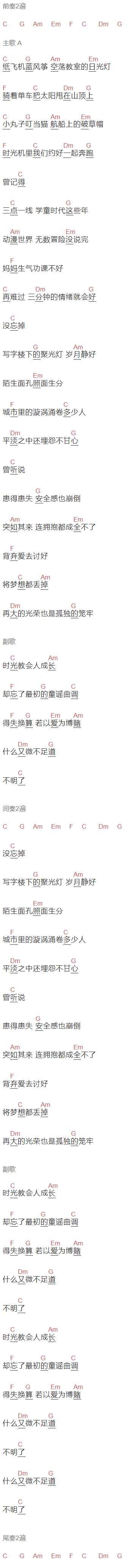 朱远发《岁月静好》吉他谱C调和弦谱(txt)1