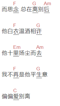小乐哥《山水不相逢》吉他谱C调和弦谱(txt)1