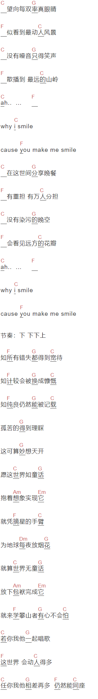 卫兰《就算世界无童话》吉他谱C调和弦谱(txt)1