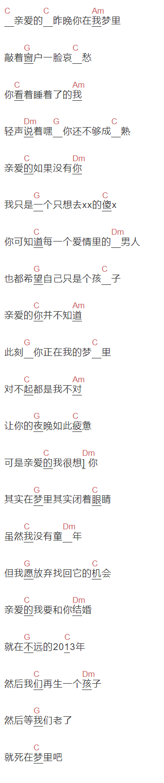 宋冬野《就在不远的2013年》吉他谱C调和弦谱(txt)1