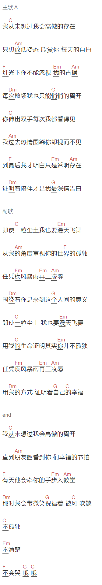 安朕宇《尘土》吉他谱C调和弦谱(txt)1