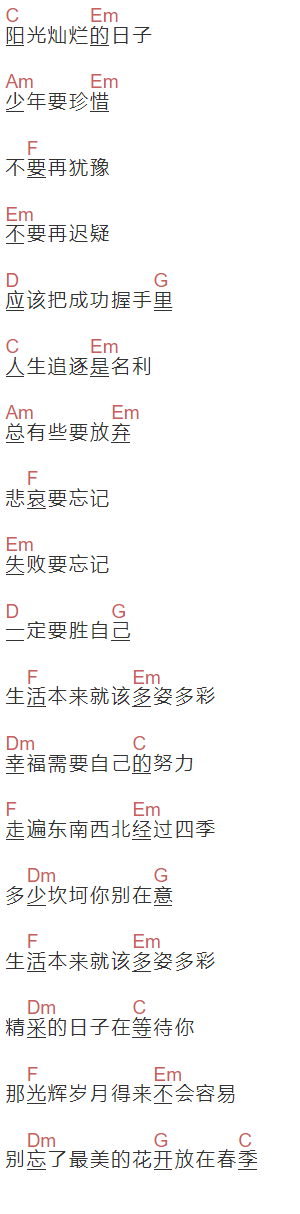 麦子杰,张卫健《少年梦》吉他谱C调和弦谱(txt)1