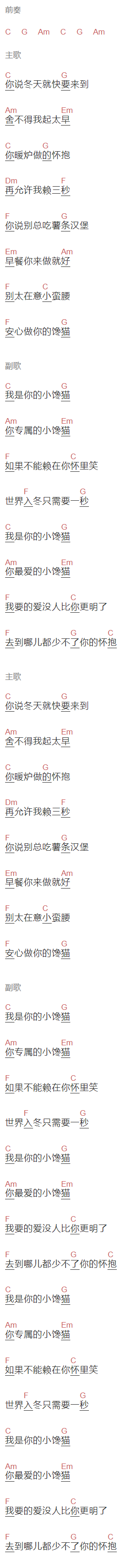袁鑫怡《小馋猫》吉他谱C调和弦谱(txt)1