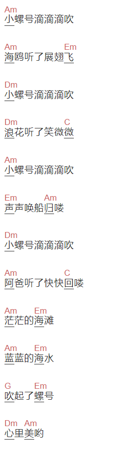 儿歌《小螺号》吉他谱C调和弦谱(txt)1