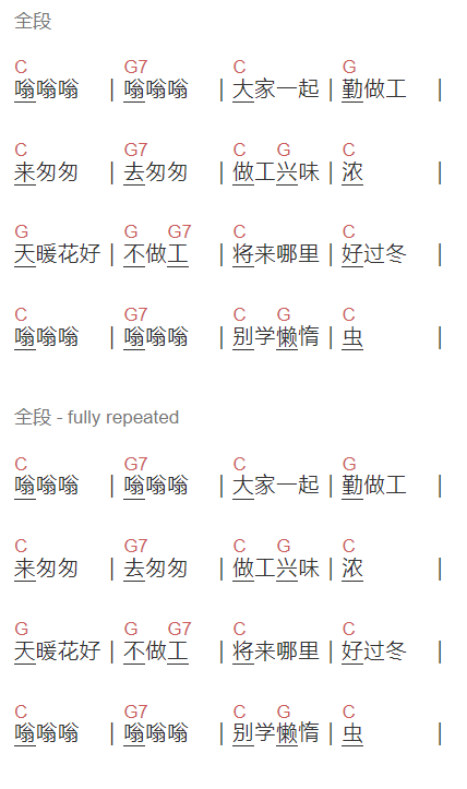 儿歌《小蜜蜂》吉他谱C调和弦谱(txt)1