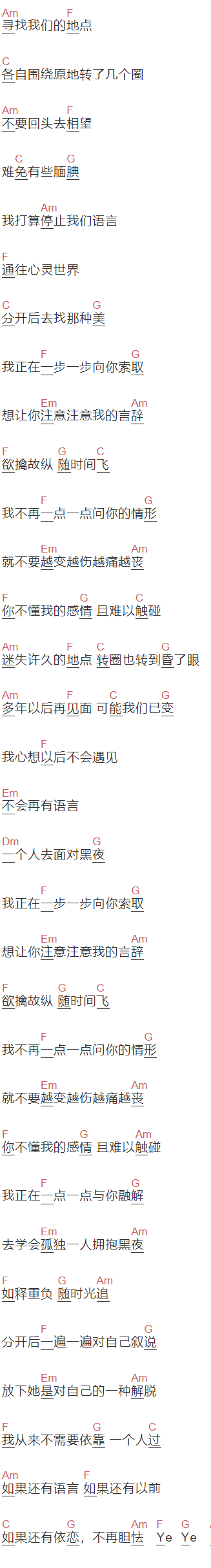 阿冗《你我之间》吉他谱C调和弦谱(txt)1