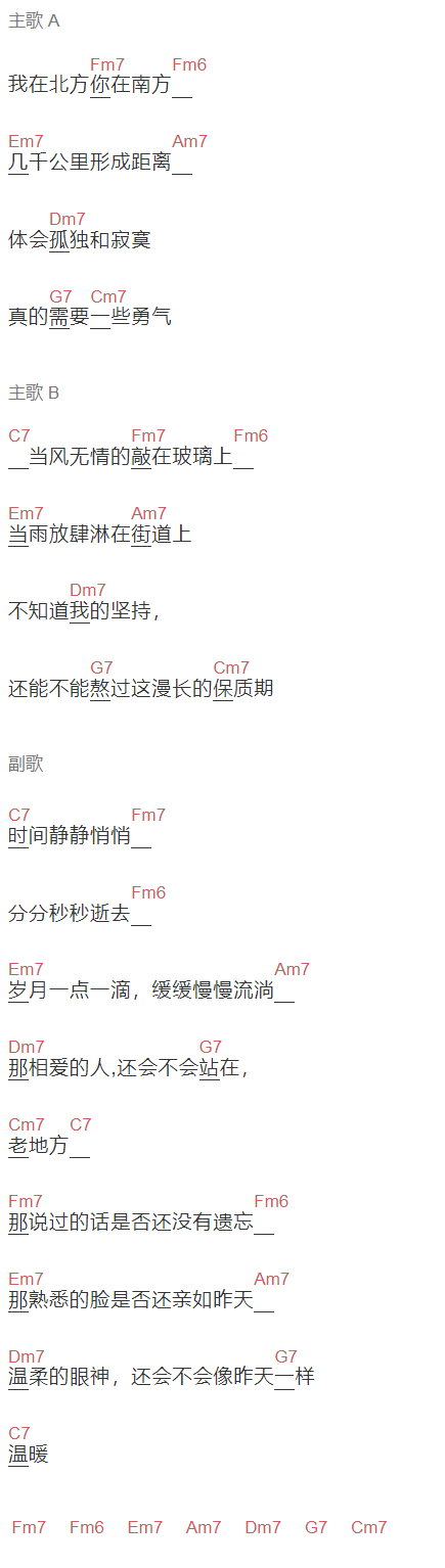 藏古西烈《你在南方》吉他谱C调和弦谱(txt)1