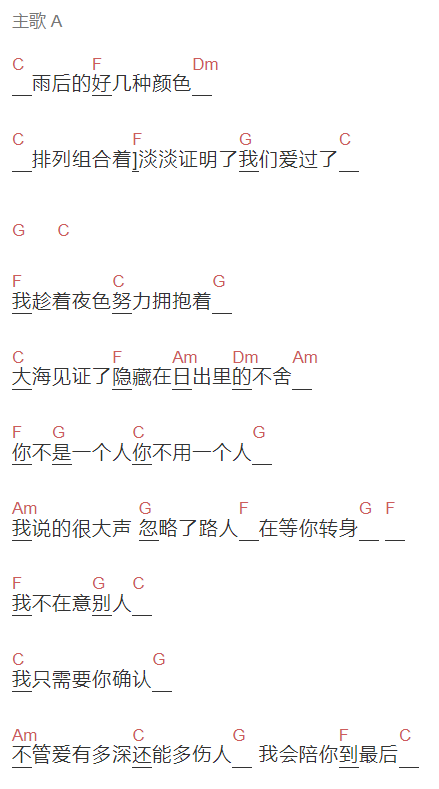 张信哲,薛之谦《你不是一个人》吉他谱C调和弦谱(txt)1