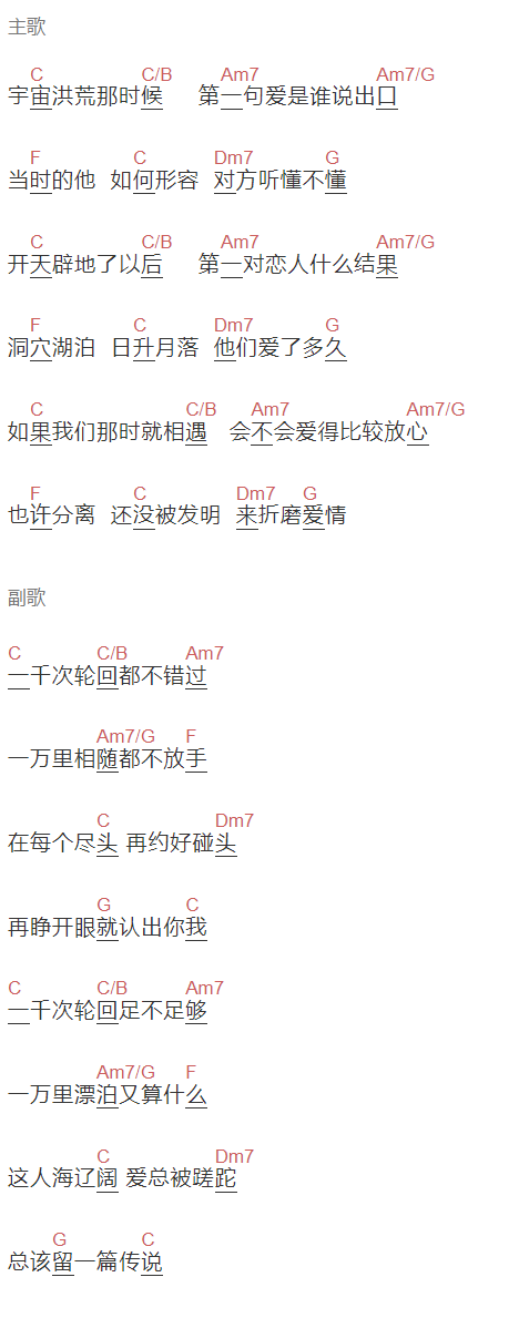 林宥嘉《传说》吉他谱C调和弦谱(txt)1