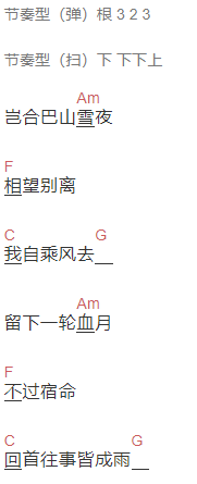 蒋雪儿《风夜行》吉他谱C调和弦谱(txt)1
