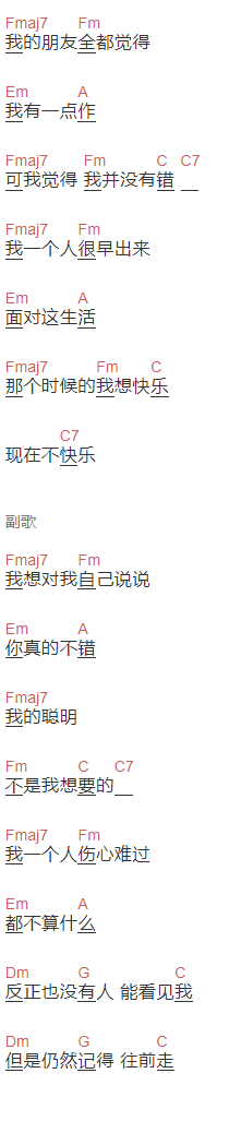 曾育茗《阿通》吉他谱C调和弦谱(txt)1