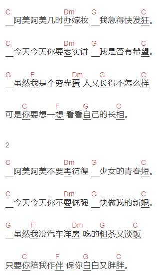  刘文正《阿美阿美》吉他谱C调和弦谱(txt)1