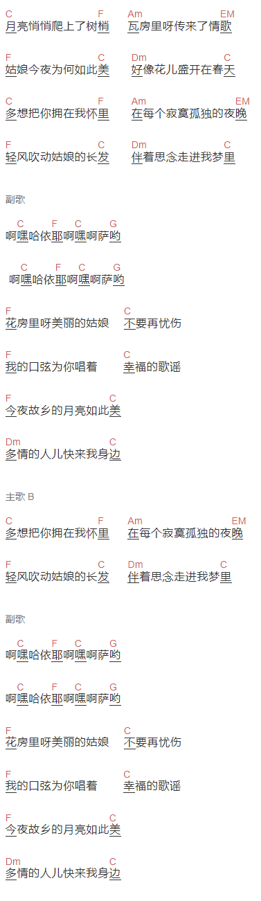 《阿惹妞》吉他谱C调和弦谱(txt)1