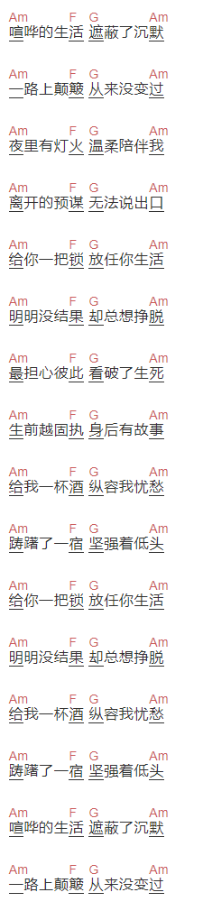 花粥《锁》吉他谱C调和弦谱(txt)1