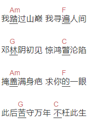 爱写歌的小田,灼妖《镇魂》吉他谱C调和弦谱(txt)1