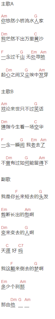 方磊《那由他》吉他谱C调和弦谱(txt)1