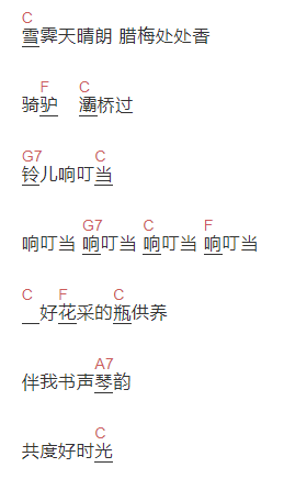 童声合唱团《踏雪寻梅》吉他谱C调和弦谱(txt)1