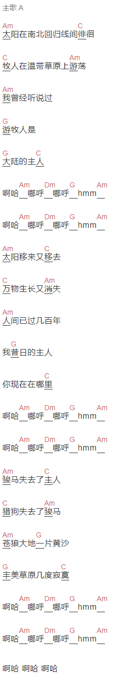 腾格尔《苍狼大地》吉他谱C调和弦谱(txt)1