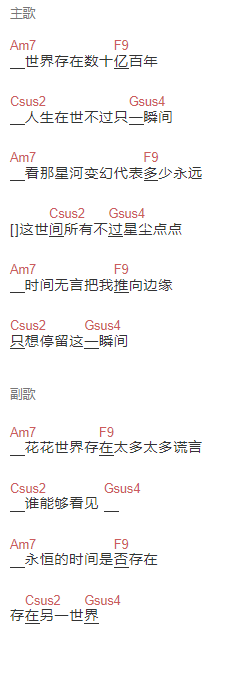 148乐队《花花世界》吉他谱C调和弦谱(txt)1