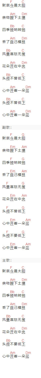 贰佰《花朵》吉他谱C调和弦谱(txt)1