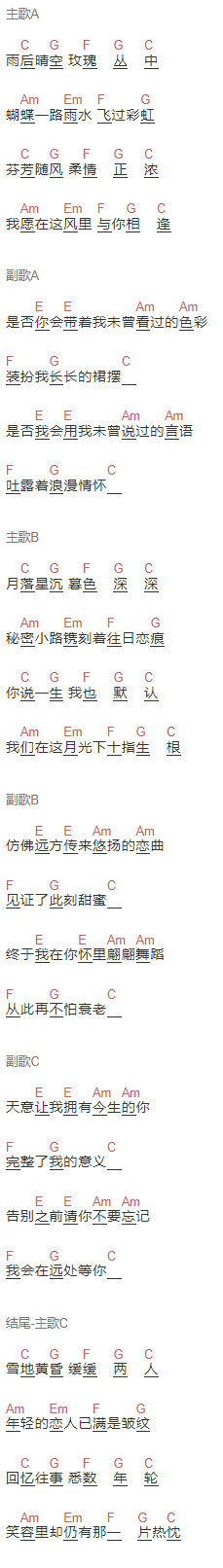 毛不易《芬芳一生》吉他谱C调和弦谱(txt)1
