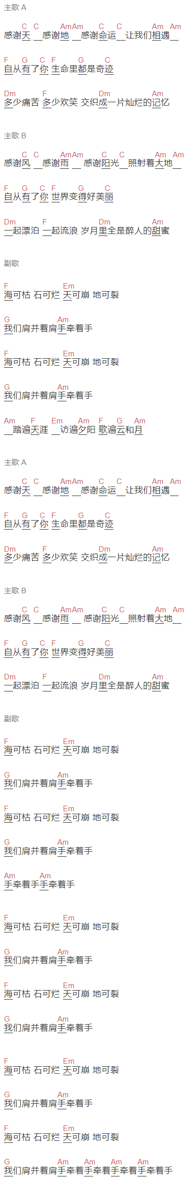 赵薇《自从有了你》吉他谱C调和弦谱(txt)1