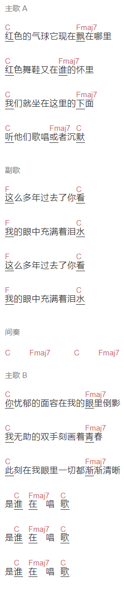 南京市民李先生《红色气球》吉他谱C调和弦谱(txt)1