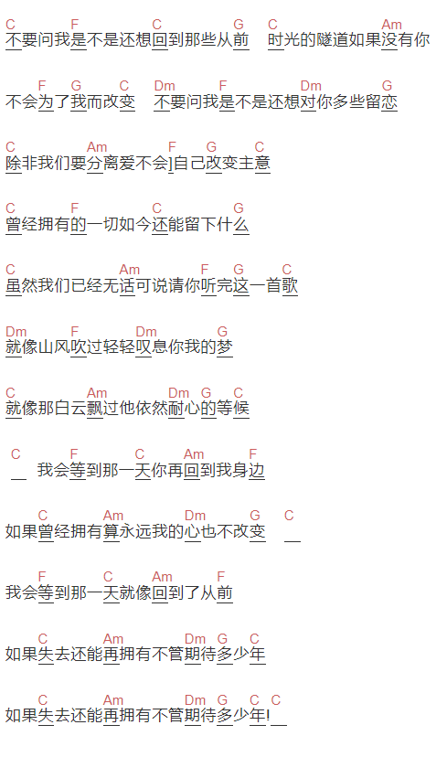苏友朋《等到那一天》吉他谱C调和弦谱(txt)1