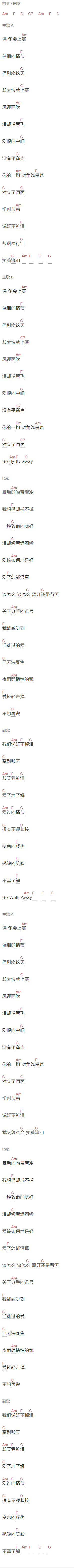 南拳妈妈《笑着流泪》吉他谱C调和弦谱(txt)1