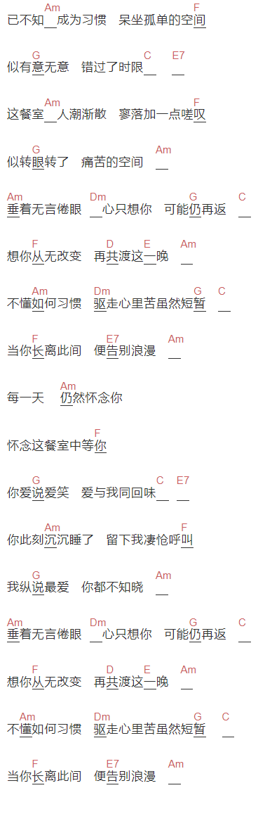 郑丹瑞《留给最爱的说话》吉他谱C调和弦谱(txt)1