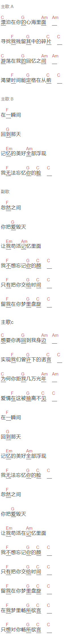 刘佳琪《畅所欲掩》吉他谱C调和弦谱(txt)1