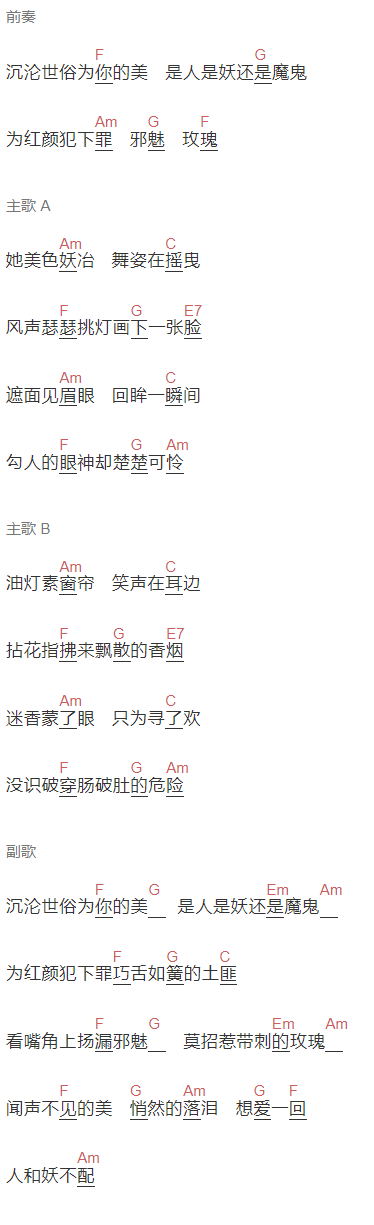纸砚《画皮》吉他谱C调和弦谱(txt)1