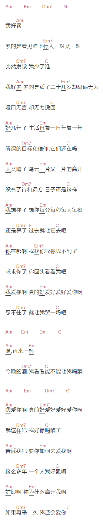  孙三清《用酒过度》吉他谱C调和弦谱(txt)1