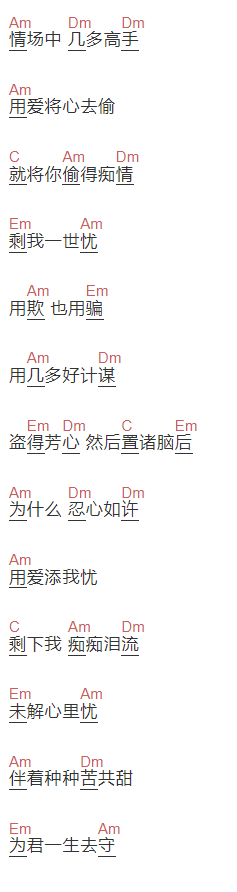汪明荃《用爱将心偷》吉他谱C调和弦谱(txt)1
