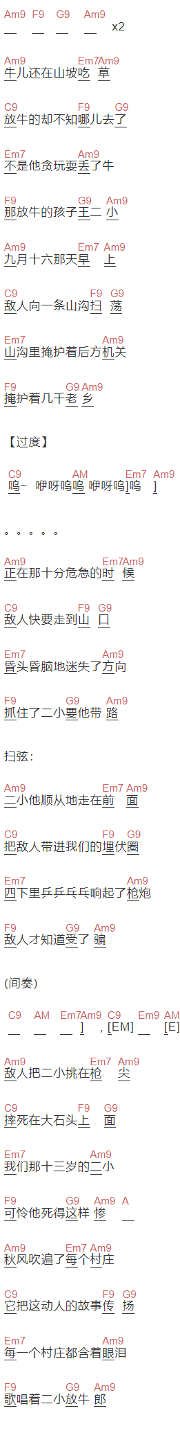 丢火车乐队《王二小》吉他谱C调和弦谱(txt)1