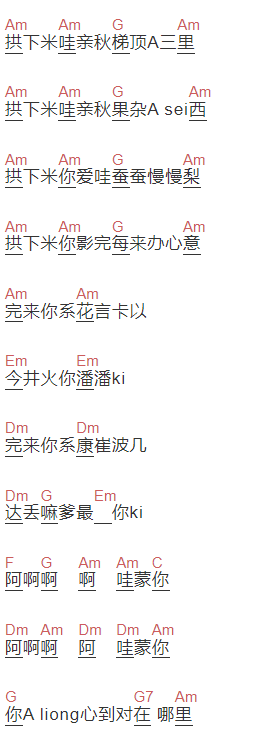  大象《爱情的骗子我问你》吉他谱C调和弦谱(txt)1