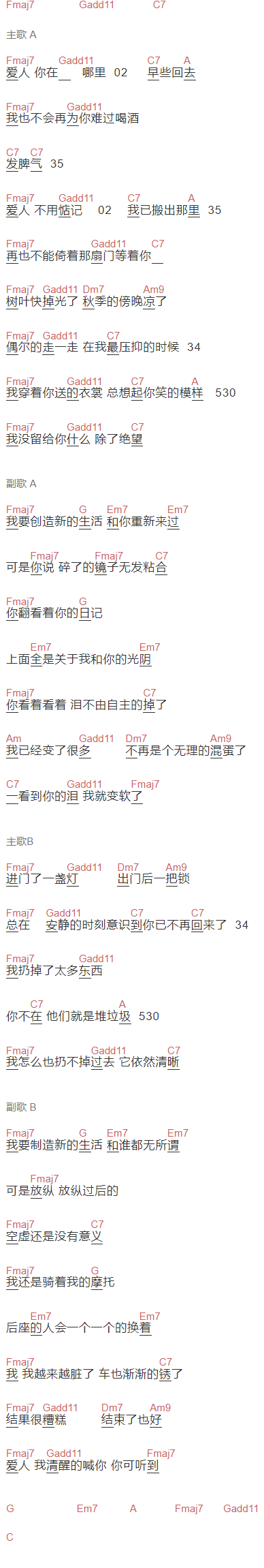 赵雷《爱人你在哪里》吉他谱C调和弦谱(txt)1