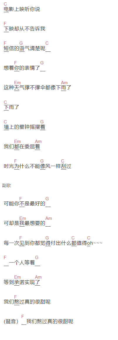  HHW 《熬》吉他谱C调和弦谱(txt)1
