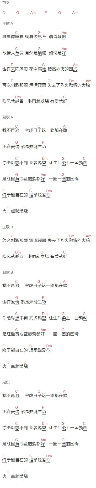  林俊杰《熟能生巧》吉他谱C调和弦谱(txt)1