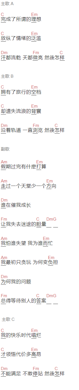  陈奕迅《然后怎样》吉他谱C调和弦谱(txt)1