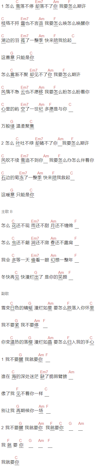 UN1K《漫烂》吉他谱C调和弦谱(txt)1